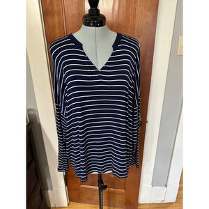 CABi Navy & White Stripe Long Sleeve Top | Size‎ M | Soft Stretch V-Neck Tee